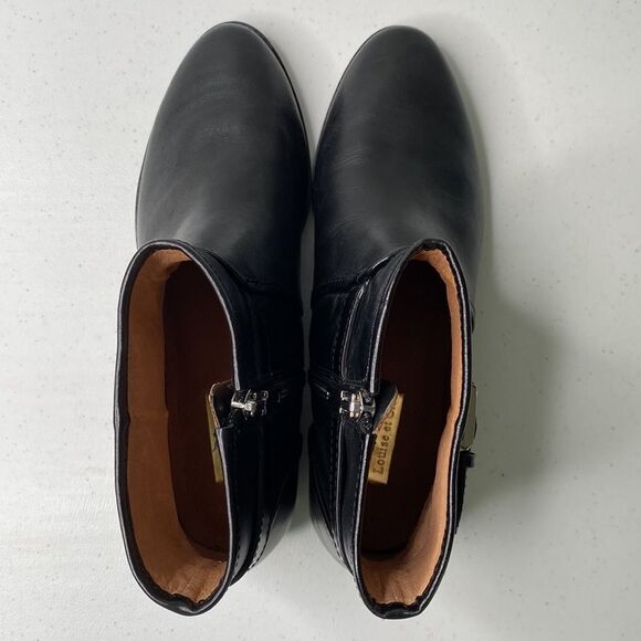 Louise et Cie Black Leather Zora Ankle Booties Low Stack Heel Almond Toe Buckle - Picture 6 of 16